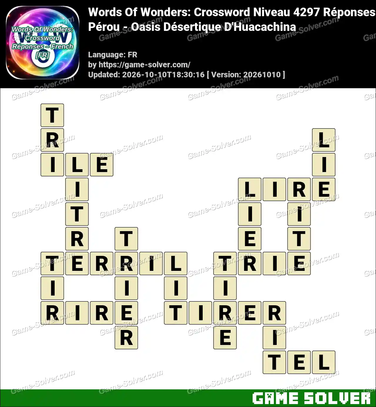 Words Of Wonders: Crossword Niveau 4297 Réponses – Pérou – Oasis Désertique D’Huacachina